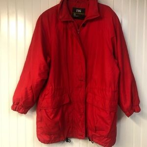 London Fog Vintage Red Winter Coat Jacket Parka Large Full Zip Insulated READ